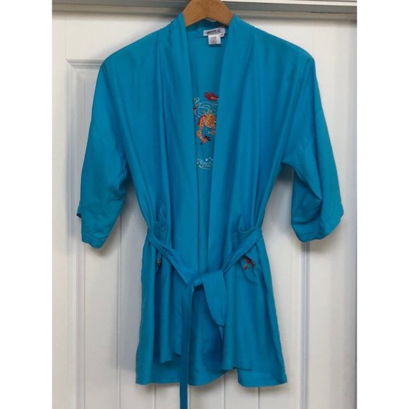 Vintage Blue Robe, Loungewear, Year of the Dragon, Duster - Picture 5 of 6